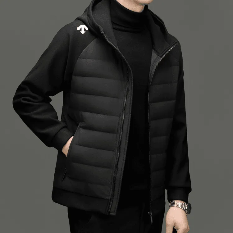 迪桑家拼接保暖连帽轻薄羽绒服外套秋冬季运动潮流男装