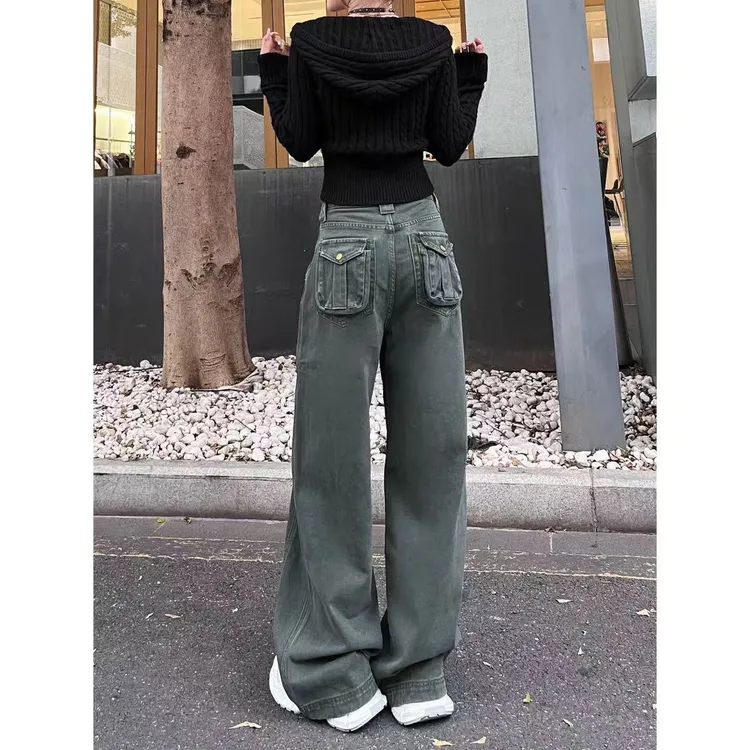 美式复古高街女裤子宽松复古遮肉显瘦秋季休闲直筒工装裤女-K3328