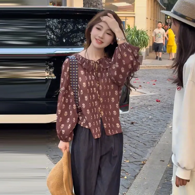 好看碎花韩版时尚衬衫女2025新款慵懒感淑女遮肉通勤时髦甜美上衣