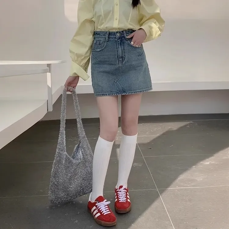 牛仔裙短裙女防走光裤裙显瘦包臀高腰时尚百搭复古夏季不规则A字