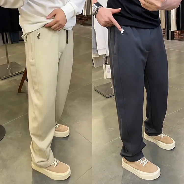 秋季男士潮流刺绣简约休闲裤时尚百搭宽松弯刀裤纯色直筒针织卫裤