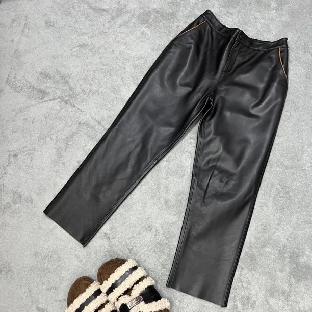 女士高腰显瘦九分百搭春秋绵直筒皮裤小脚裤