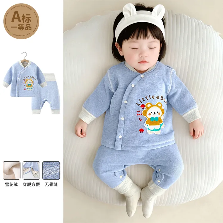 婴儿加绒套装秋冬保暖新生儿开衫高腰加厚小宝宝衣服超萌上衣裤子