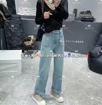 高腰阔腿裤水洗极简风磨毛牛仔裤双口袋秋季长裤休闲W100