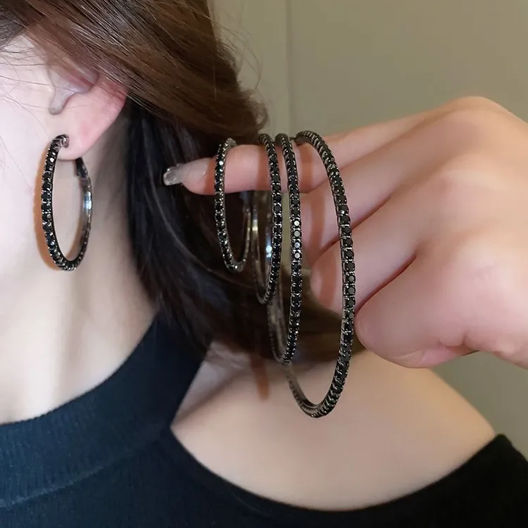 黄铜耳饰 铜合金银针耳饰 圆形镶钻夸张耳圈欧美小众设计轻奢耳饰