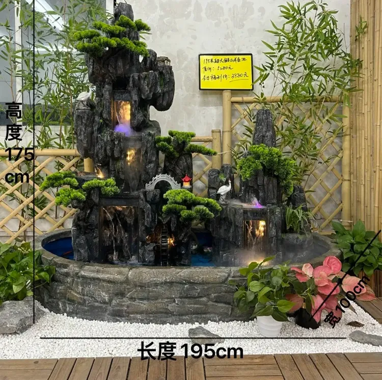 大型假山流水水幕墙喷泉庭院花园鱼池客厅酒店大厅景观造景摆件