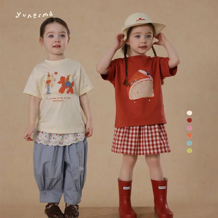 【原创插画师合作款】女童夏季可爱百搭纯棉短袖 允儿妈洋气T恤潮