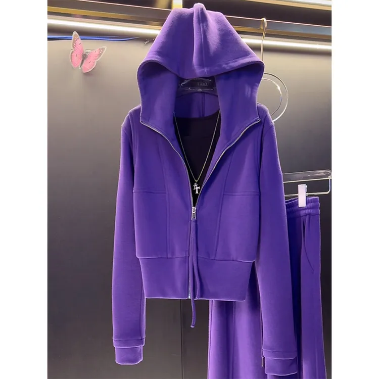 简约设计卫衣连帽外套女2025秋冬新款高级感洋气短款修身气质上衣