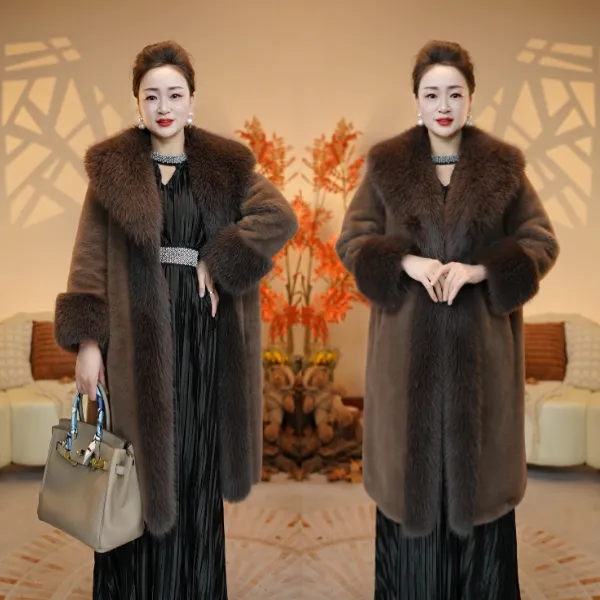 【LADYSHP贵夫人】新款[香港总仓X]大毛领设计师中长款大衣女士轻奢