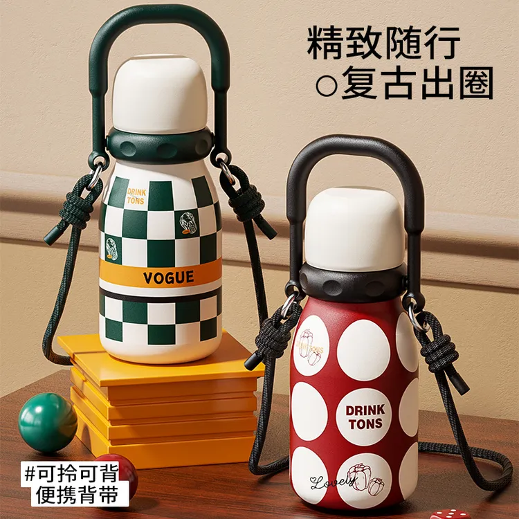 316高颜值复古保温杯大容量办公吸管便携精致可背保温杯吸管杯