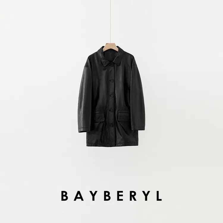 BAYBERYL老贝拓印时光*油蜡挺括翻领秋单排扣皮衣9PY5H1641-8/17