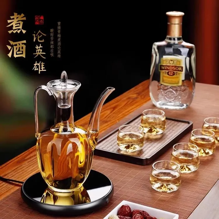 温酒器家用电加热式黄酒煮酒器中式仿古仿宋玻璃酒壶烫酒套装温酒