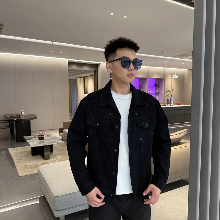 男士牛仔翻领烫钻微阔满天星夹克秋季春秋季男装纽扣亮片港风帅气