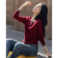 【德·玛纳】25春设计感假两件撞色线衫装饰扣针织衫女品牌服饰
