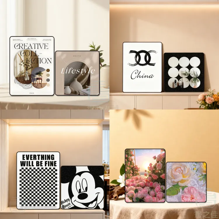 黑白格子桌面装饰画高级感家居客厅摆画无框挂画电视机下方艺术