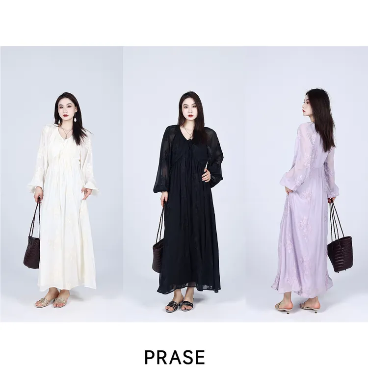PRASE·噜【玫瑰烙印】微胖轻奢设计款夏时尚气质绣花连衣裙PR503C98