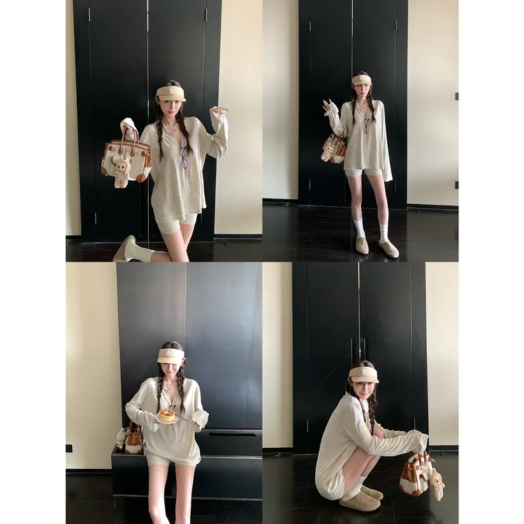 SKK老钱风凉感亚麻poloT上衣宽松/紧身针织短裤套装