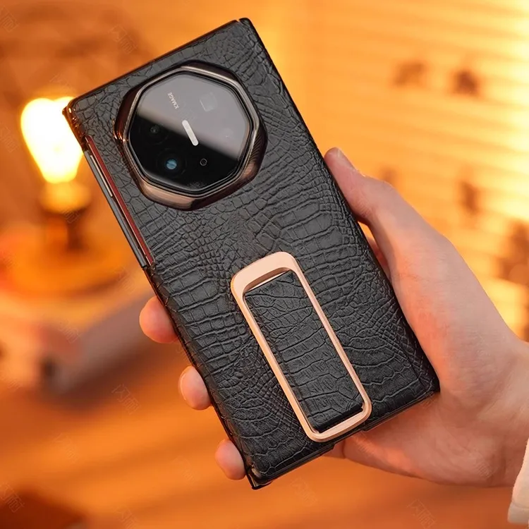 适用华为MateXT手机壳新款真皮小鳄鱼纹腕带旋转支架XT双中轴后壳