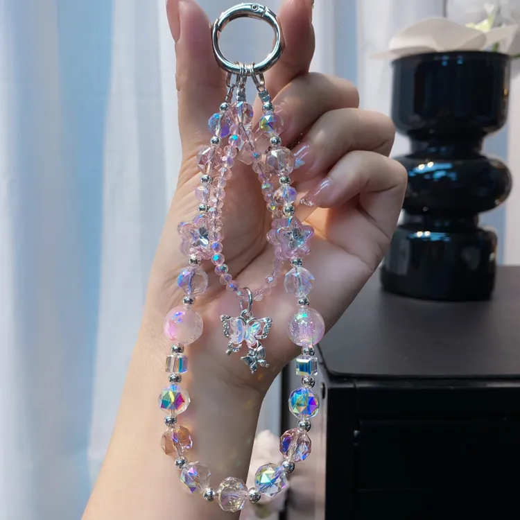 水晶手机链 网红五角星锆石蝴蝶挂坠 新款手作箱包链绳钥匙链