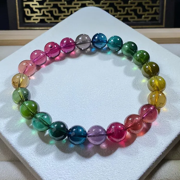 天然辰砂老矿艳丽碧玺 嫣玺珠宝纯天然巴西老矿彩虹手链手串单圈