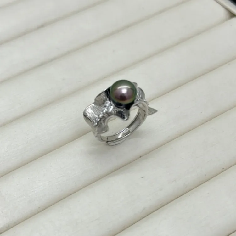 慕莱珠宝 海水大溪地黑珍珠 黑珠戒指 s925银 个性设计款式