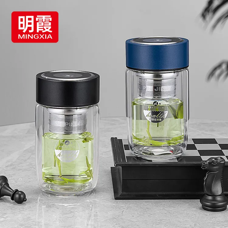 双层迷你高硼硅透明玻璃杯带盖茶水分离男女家用杯子户外便携水杯