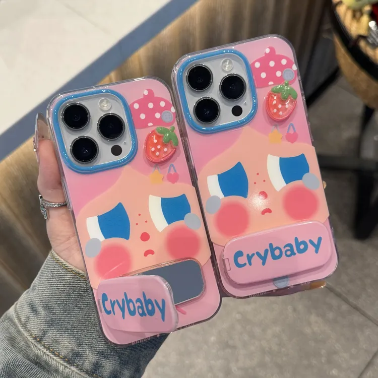 奥菲顿粉帽哭娃镜子支架适用苹果17大孔16手机壳华为vivo小米oppo