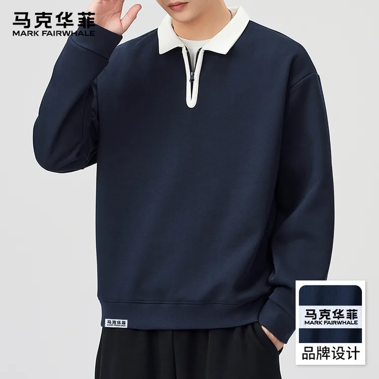 马克华菲2025新款美式潮牌半拉链卫衣男士秋季高街宽松休闲上衣服