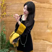 LHMknk1画报夫人原创自制秋冬珠链丝绒香云袖口拼接国风上衣