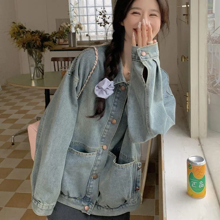 复古牛仔外套2025春秋新款韩版慵懒女小个子宽松休闲夹克上衣
