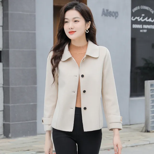 双面绒大衣女短款小个子春秋新款羊毛呢宽松外套减龄娃娃领妈妈装