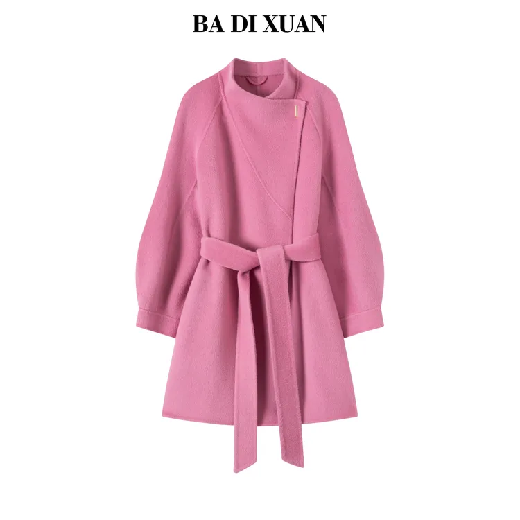 2025秋冬新款小个子纯手缝纯羊毛双面毛呢外套系腰带百搭女装