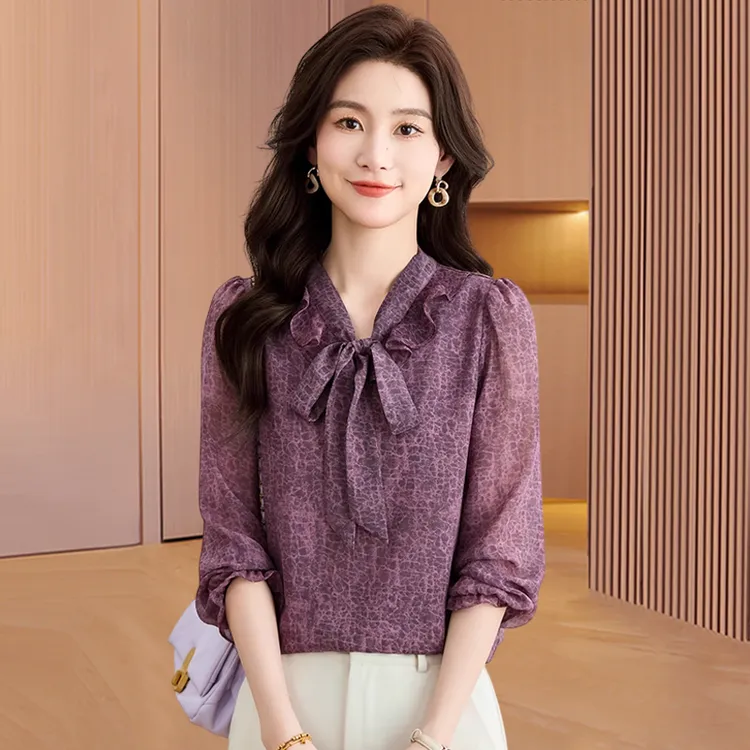 广东普宁雪纺衫女士2025新款春夏高级感轻奢减龄洋气漂亮长袖衬衫