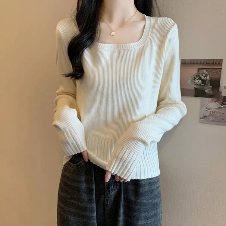 2025大码女装秋冬季新款胖妹妹显瘦针织衫方领百搭休闲纯色上衣