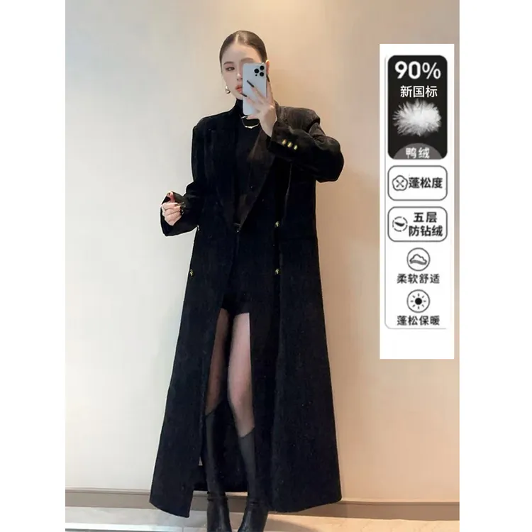 羽绒服女冬季新款高级感宽松显瘦长款白鸭绒内胆正肩西装外套大衣