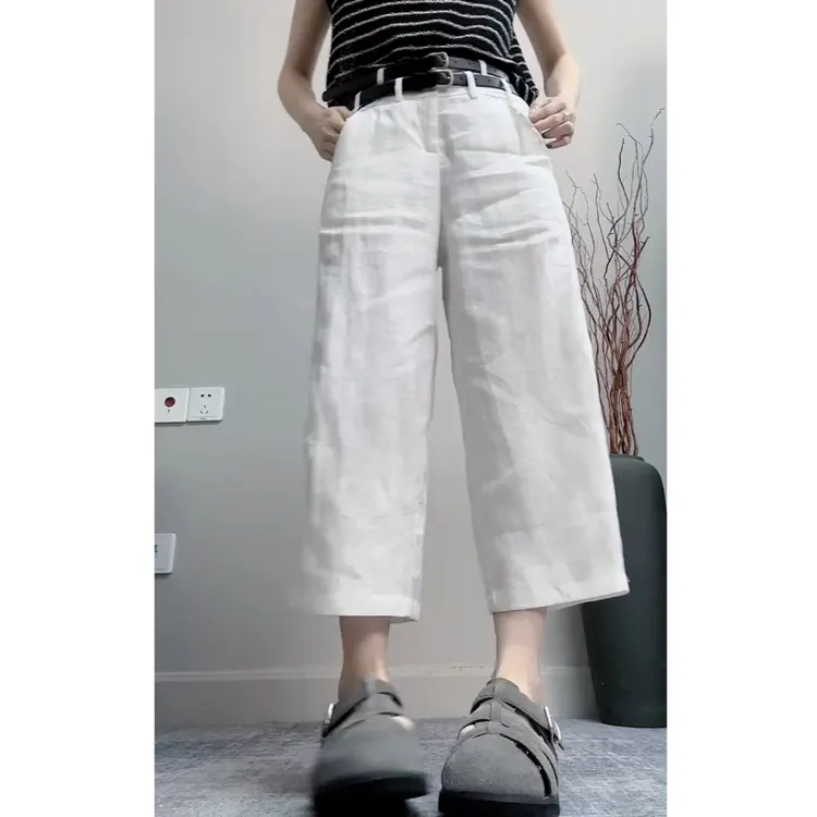 夏季新款高腰显瘦大码阔腿高腰显瘦百搭休闲八分裤