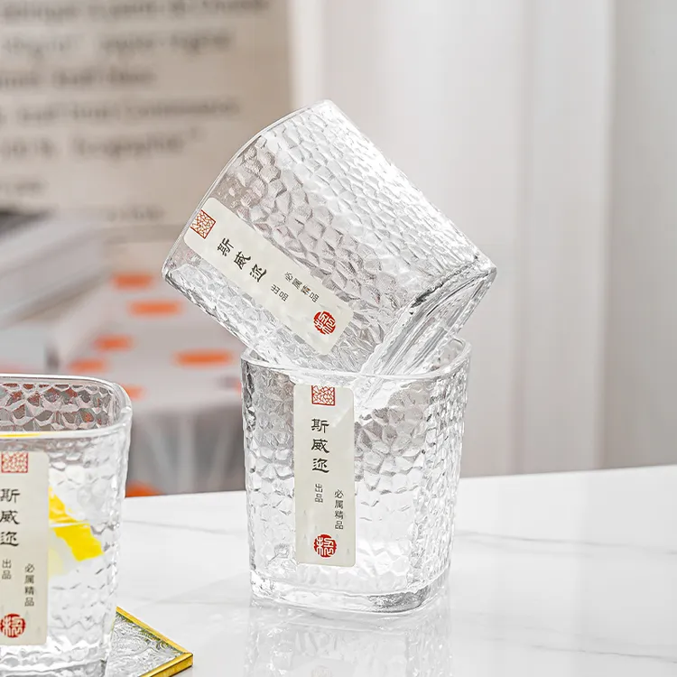 家用轻奢高白透明玻璃四方杯锤纹水杯高颜值玻璃杯水杯便携式