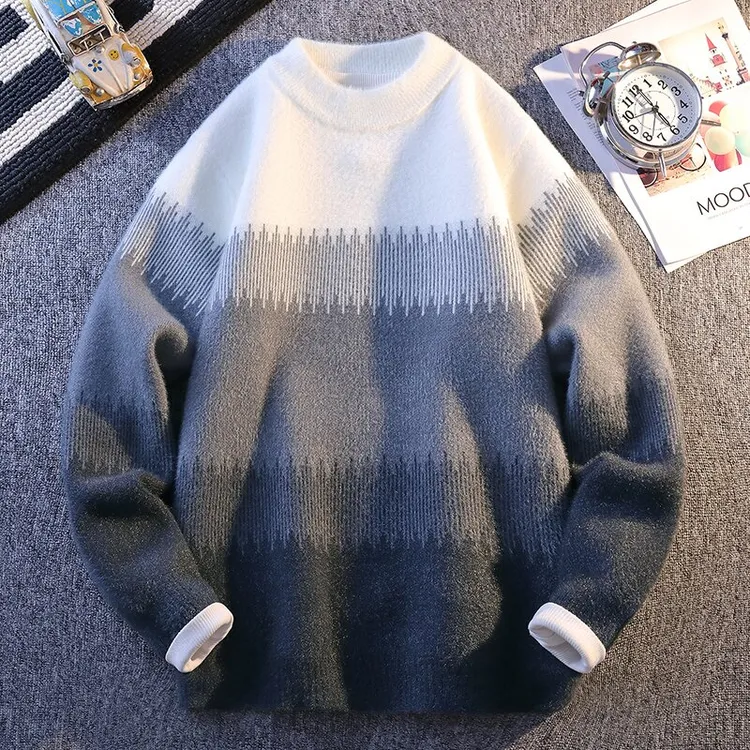 祥校秋冬新款青少年中学生加绒加厚仿水貂绒高中生毛衣男针织衫