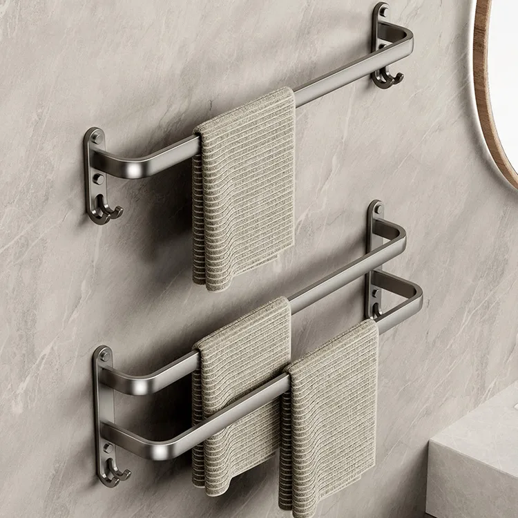 吉百居毛巾架简约浴室壁挂式卫生间置物架毛巾挂浴巾架免打孔