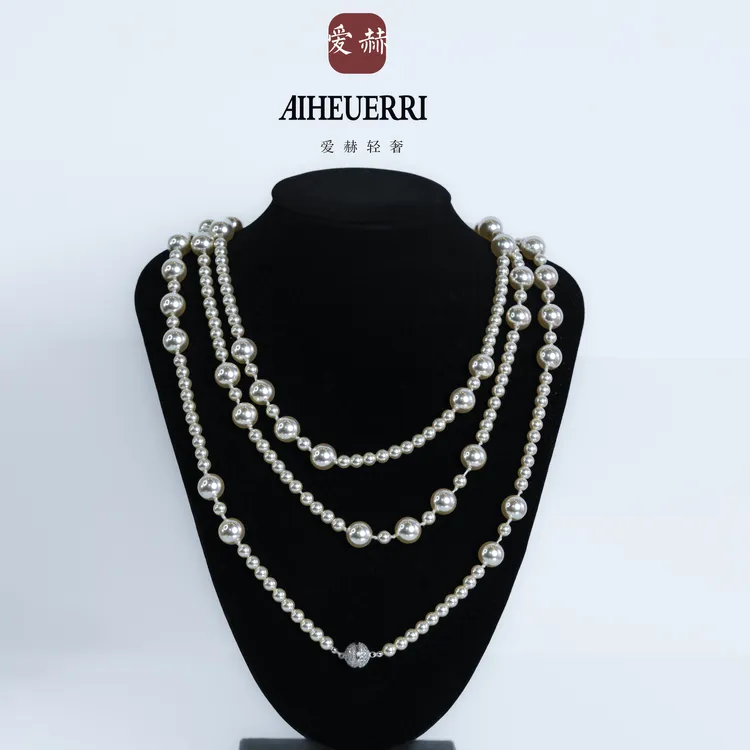 AIHEUERRI轻奢长款项链时尚小香风毛衣链双层叠戴纯手工复古礼盒商品图