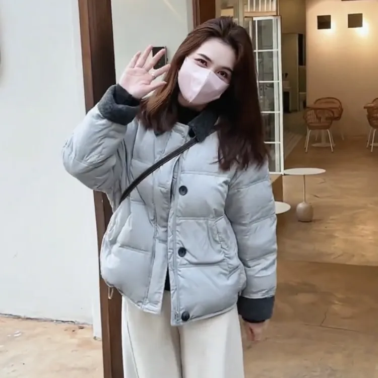 韩系设计感拼接加棉加厚棉服女装2025冬季时尚洋气保暖短款外套