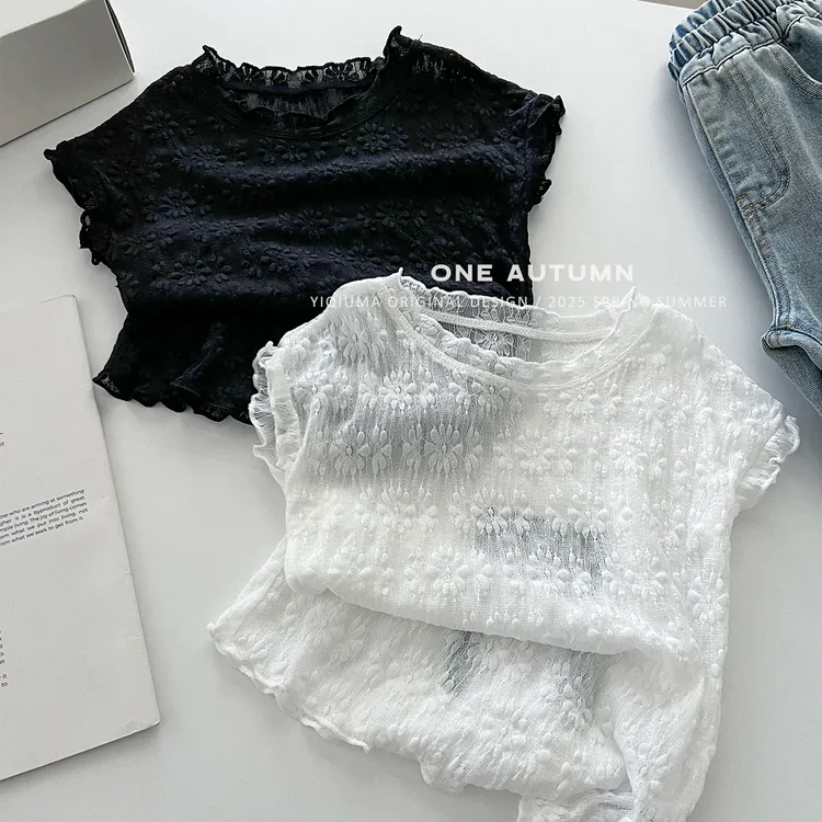「壹秋.ONE AUTUMN」【大麦茶】蕾丝打底T恤女童夏上衣【CP875】