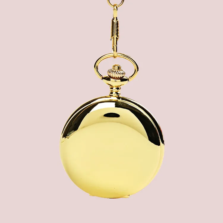 两面光怀表钟表双面石英表翻盖大号简约金色两面光镜面简约怀表