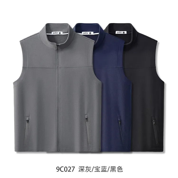 秋季纯棉马甲宽松型多口袋立领男士时尚拉链纯色简约美式休闲上衣