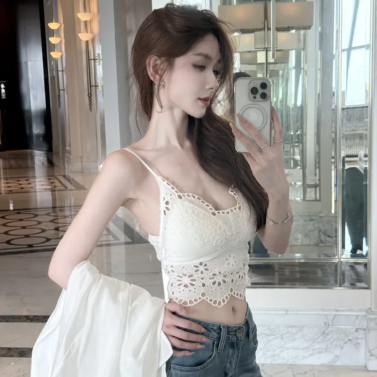 【艺术系女友】纯欲风钩花蕾丝吊带背心美背外穿显瘦百搭短款上衣 