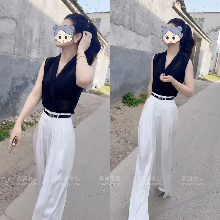 2025夏季新款时尚显瘦气质女士网红洋气两件套百搭款D5504