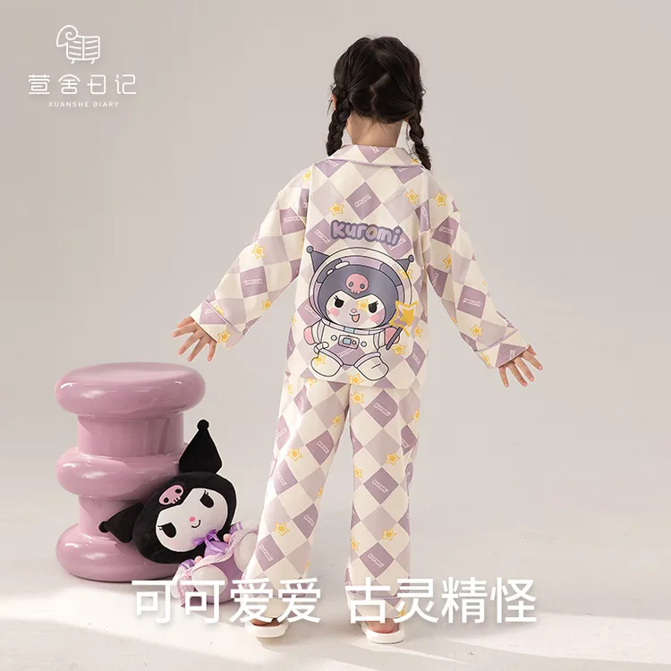 儿童纯棉长袖睡衣春秋季女孩居家卡通套装中大童卡通风家居服799
