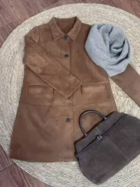【那尚新品】秋冬新款高级感美拉德麂皮绒简约时尚中长款外套
