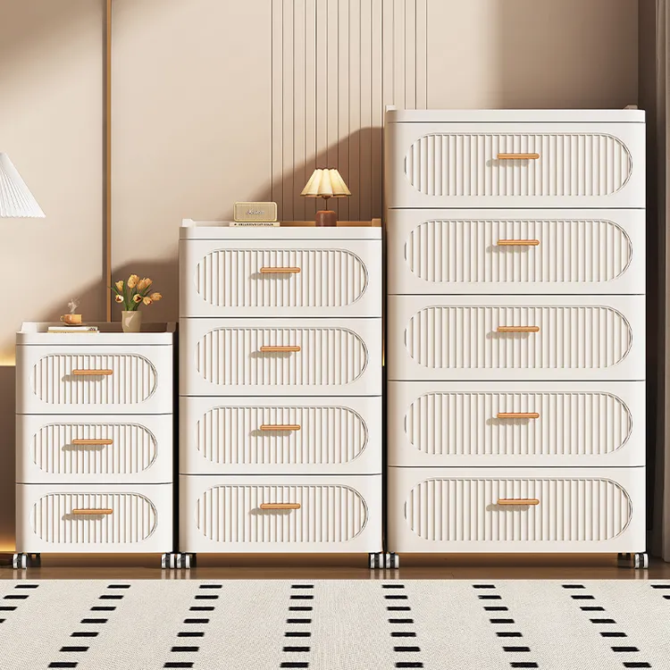家用高颜值奶油风抽屉柜收纳柜储物柜置物柜儿童玩具零食整理柜