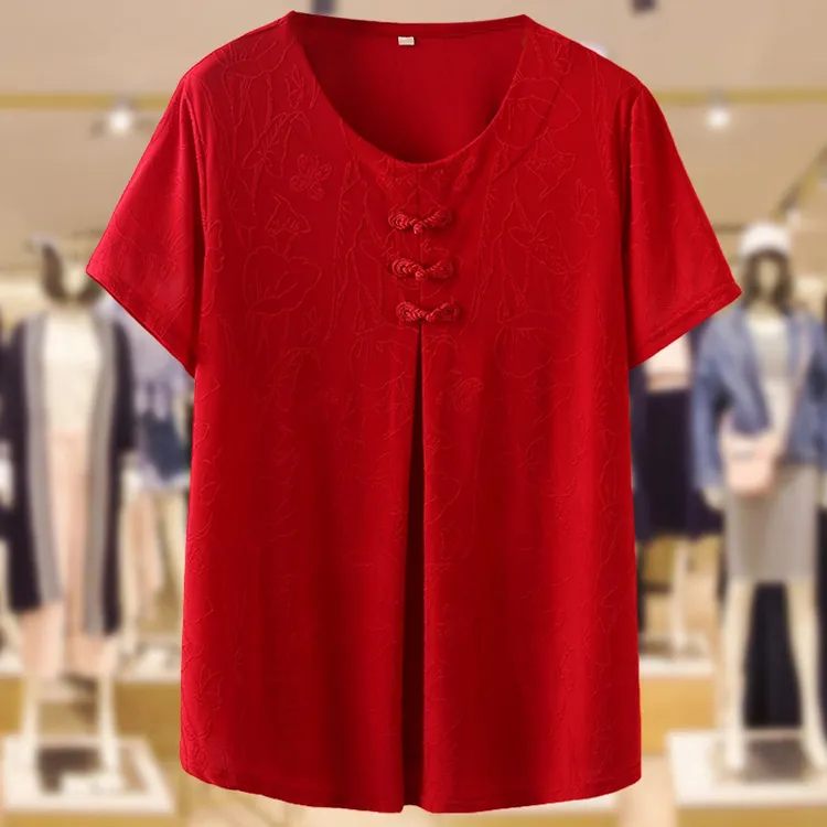 中老年女装宽松夏季印花短袖T恤上衣胖妈妈夏装加肥大码洋气230斤